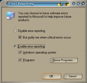 The error reporting settings.