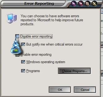 The error reporting settings.